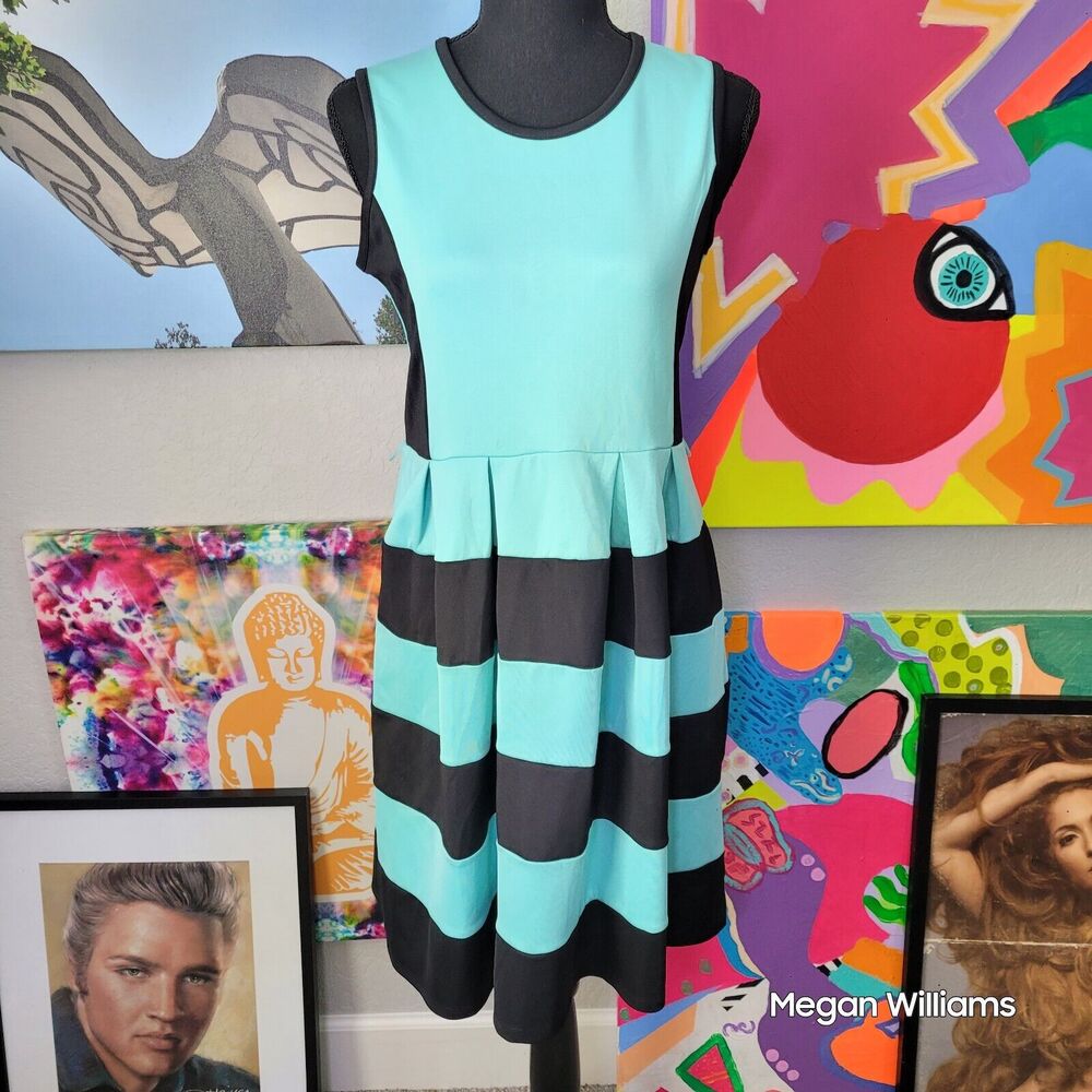 Beautees Girls Dress Fit & Flare Blue Black Y2K Size 16